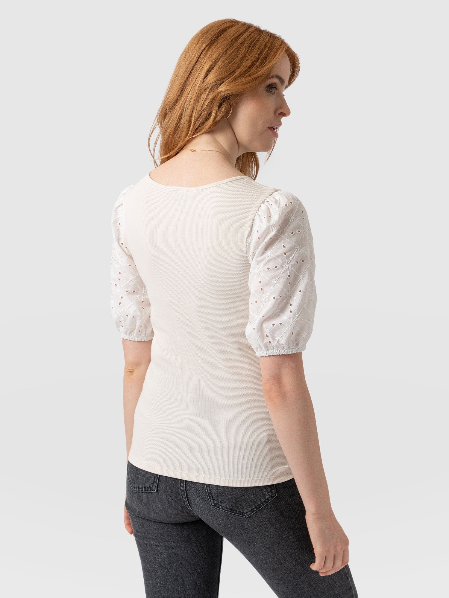 Cavendish Square Neck Tee Cream Broderie - Women's T-Shirts | Saint + Sofia® USA